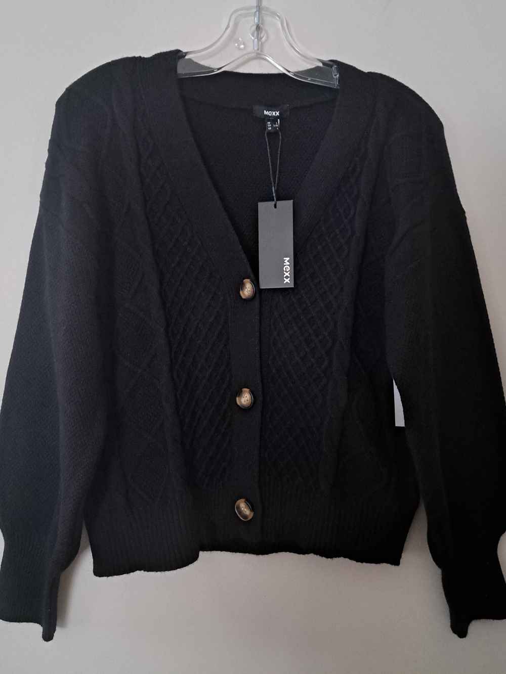 MEXX Black Cable-Knit Button Cardigan Sweater